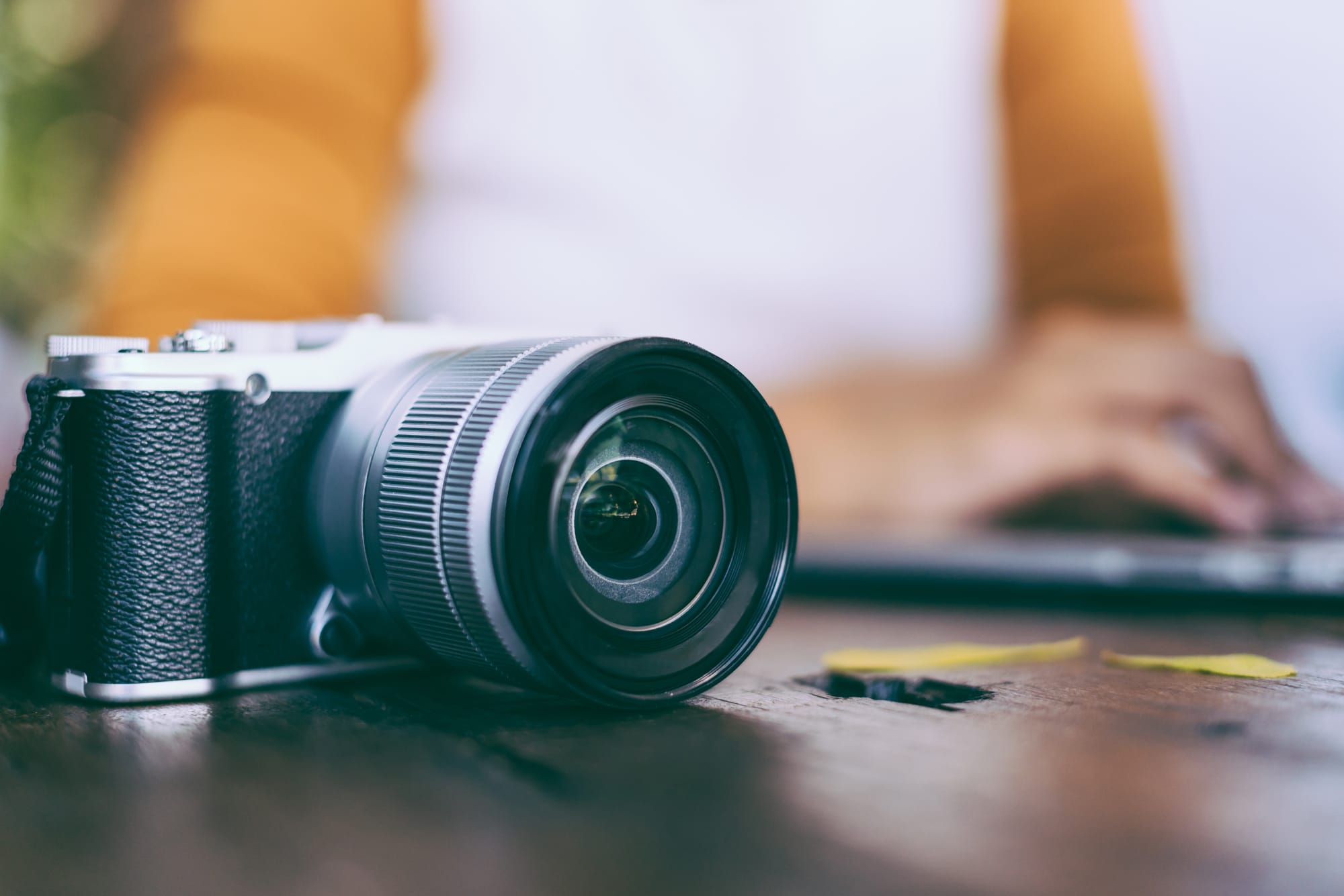 Professional camera sitting on a desk