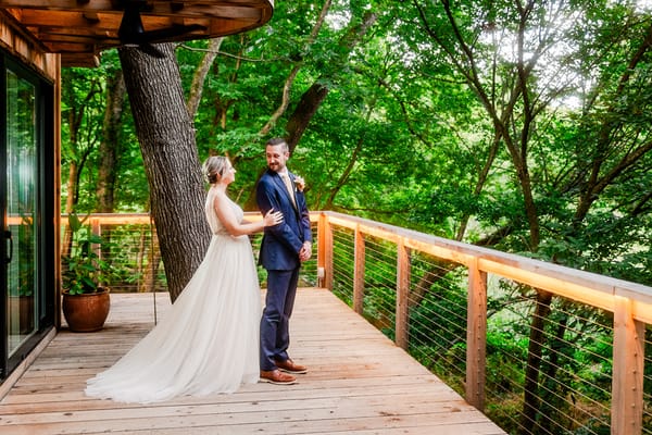 Bride and groom seeing each other for the first time on their wedding day